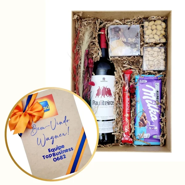 Cesta com Vinho e Chocolates